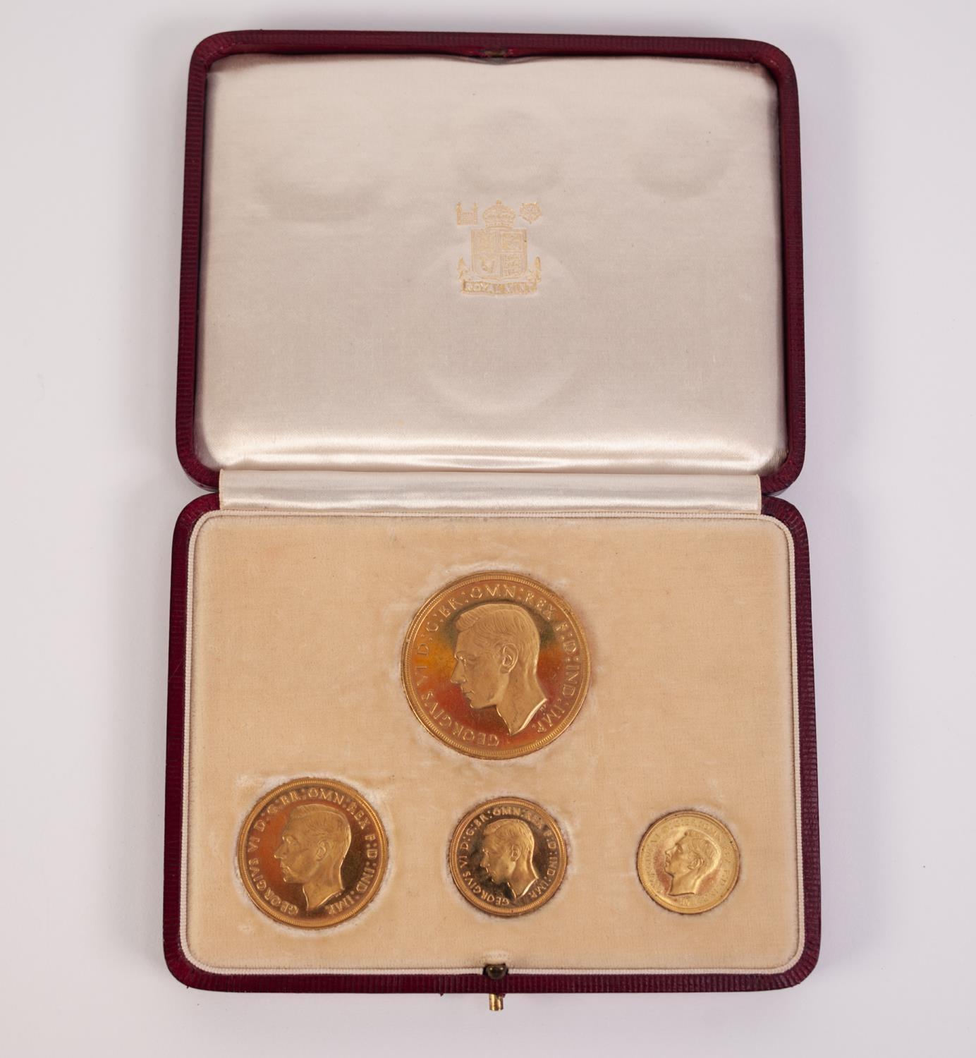 GEORGE VI 1937 SET OF FOUR GOLD COINS, viz £5, £2, sovereign and half sovereign, in case,