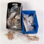 Two cartons containing a LARGE QUANTITY OF COSTUME JEWELLERY including GILT METAL BRACELETS, PASTE