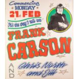 CIRCA 1960's/70's GOLDEN GARTER THEATRE - WYTHENSHAWE front of house poster FRANK CARSON and two