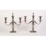 PAIR OF LATE 19th/EARLY 20th CENTURY ELECTROPLATED DWARF CANDLESTICKS with removable tripe light