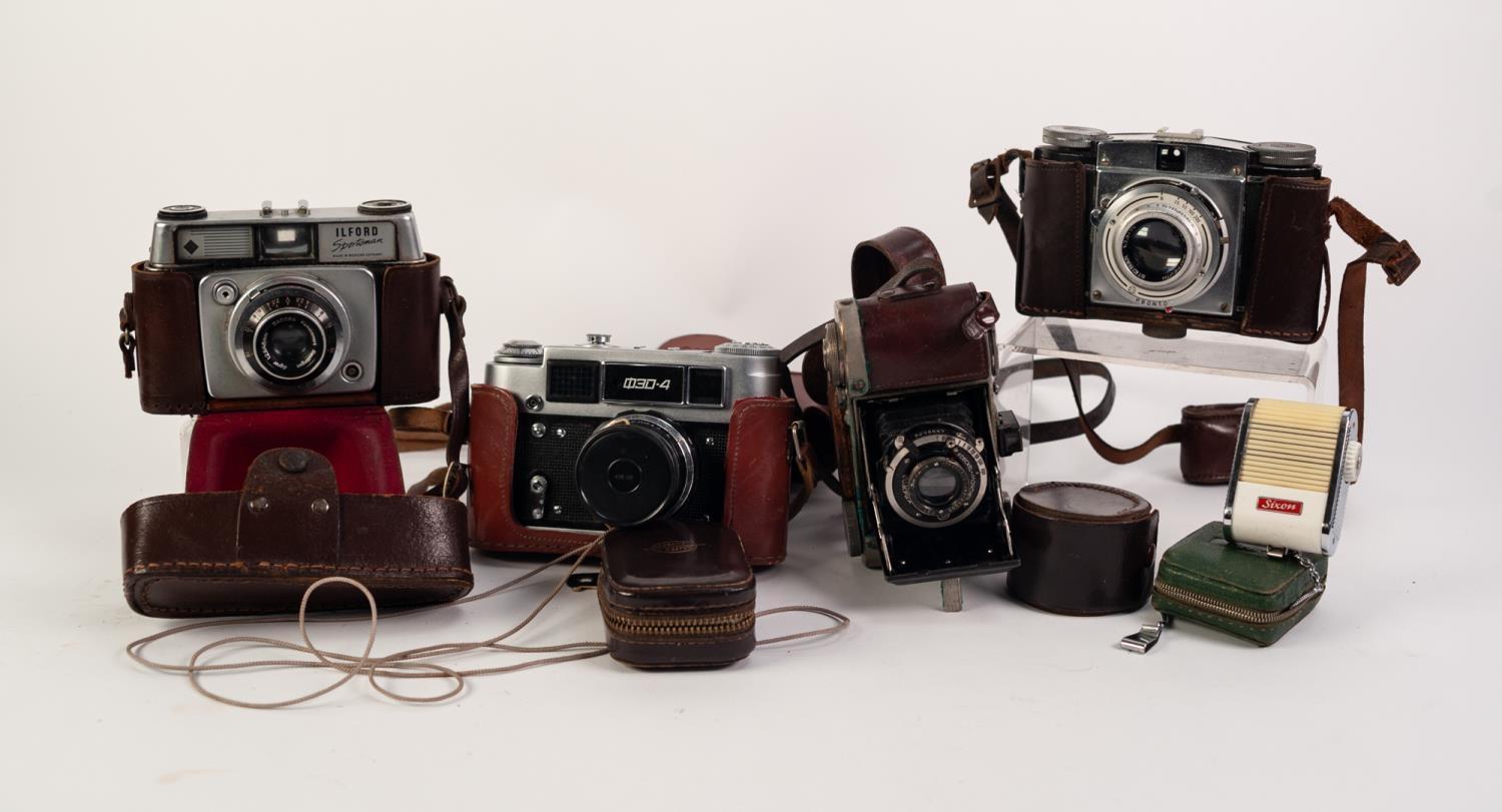 FOUR VINTAGE ROLL FILM CAMERAS, comprising: ILFORD SPORTSMAN, RUSSIAN 30-4, serial no: 997324,