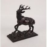 LATE 19th CENTURY BRONZED SPELTER MODEL OF A STAG upon a naturalised base 7 3/4" (19.5) high