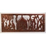 AFRICAN CARVED OPENWORK WALL MOUNTED APPLIQUE OF NATIVE FIGURES AT WORK includes female in hut