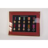 TEN REPLICA MEDALS OF WORLD WAR II includes eight stars defence medal and war medal with ribbons