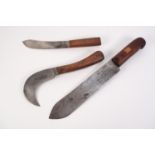 ?WILSON? BLADED MACHETE WITH BROWN LEATHER SCABBARD and stained wood handle, 15? (38.cm) long,