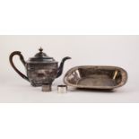 19th CENTURY PLATED ON COPPER TEAPOT in Regency taste with key fret and gadrooned borders wooden