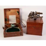 WOODEN BOX SEXTANT by HENRY HUGHES & SON LONDON also a WOODEN BOXED AZIMUTH CIRCLE (2)