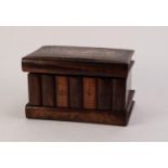 SORRENTO WARE WALNUT AND MARQUETRY BOOK-FORM PUZZLE BOX, the top with pictorial inlay of figures