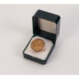 GEORGE V GOLD SOVEREIGN 1918 (F), loose mounted in 9ct GOLD RING, size S, 18gms gross