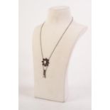 SILVER COLOURED METAL FINE CHAIN NECKLACE THE PENDANT FRONT SET WITH OVAL MOTHER OF PEARL in a