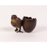 SMALL BERGMAN STYLE COLD PAINTED BRONZE MODEL OF A CHICK beside half egg shell indistinct stamp mark