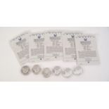 FIVE U.S.A. BRILLIANT, UNCIRCULATED ONE DOLLAR SILVER COINS, 1993, each one ounce fine silver, in