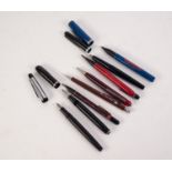 THREE FOUNTAIN PENS, including an ESTERBROOK with pump action, and a SCHNEIDER CARACTA, lacks