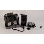 VOUGHTLANDER 'BESSA' BELLOWS FOLDING ROLL FILM POCKET CAMERA, in case; a YACHICA ELECTRO 35 MC