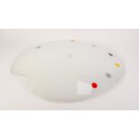 1950?s ARTIST?S PALETTE PATTERN GLASS CEILING LIGHT SHADE, of shallow form, white with coloured dots