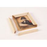 M LUBISH 19th CENTURY PORTRAIT MINIATURE ON IVORY seated lady in clack gown and hat signed 1 5/8"