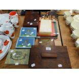 QUANTITY OF COLLECTABLES TO INCLUDE; WOODEN BOX CONTAINING OLD PLAYING CARDS, DOMINOES, BINGO CARDS,