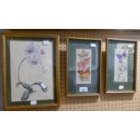 J&J CASH LTD, TWO WOVEN SILK PICTURES, BUTTERFLIES AND WILD FLOWERS, 6 ¼? X 3? AND A COLOUR PRINT,