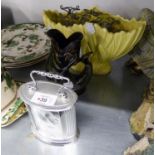 DARTMOUTH POTTERY FISH JUG AND A POTTERY LEAF MOULDED BOAT SHAPED BOWL AND A BATTERY OPERATED