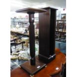 A REPRODUCTION MAHOGANY SQUARE TOP JARDINIERE STAND, AND A REPRODUCTION CD STAND (2)