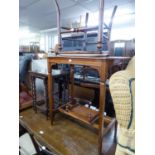 AN EDWARDIAN OBLONG OCCCASIONAL TABLE, A NEST OF THREE OAK BARLEY TWIST LEG TABLES AND A SET OF FOUR