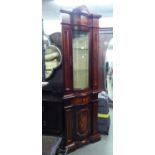 A REPRODUCTION ITALIAN INLAID CORNER CUPBOARD, OF TWO SECTIONS, THE UPPER SECTION HAVING CURVED