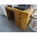 A SMALL MODERN LIGHT WOOD SINGLE PEDESTAL DESK WITH FOUR DRAWERS, 3?7? X 1?4?