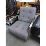 A JOHN LEWIS, SYDNEY SWIVEL ARMCHAIR, COVERED IN GREY FABRIC, WITH CHROME ARMS AND CHROME CIRCULAR