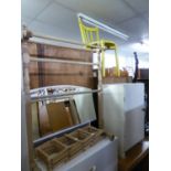 A WOOD TOWEL HORSE; A YELLOW PAINTED SINGLE CHAIR; A WHITE FINISH BEDSIDE CUPBOARD AND A