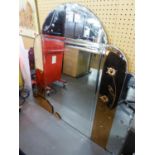 A LARGE ART DECO FRAMELESS OVERMANTEL MIRROR WITH TRIPLE ARCHED TOP AND WITH TWO PINK MIRROR GLASS