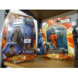FOUR DR. WHO FIGURES IN ORIGINAL PACKAGING AND A TORCHWOOD FIGURE (5)