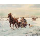UNATTRIBUTED (TWENTIETH/ TWENTY FIRST CENTURY) OIL PAINTING Winter scene with figures on a horse