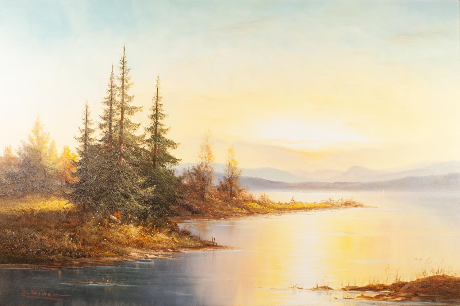 B HUBER (Modern)OIL ON CANVASA LAKELAND LANDSCAPE AT SUNSETSigned lower left24" x 36" (61 x 91.5)