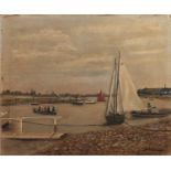 L. HORNER (TWENTIETH CENTURY) OIL ON CANVAS Estuary scene with small boats and figure Signed,