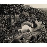 DOUGLAS REAY (TWENTIETH CENTURY) BLACK AND WHITE LINO CUT Birch Hall Inn Signed and with ladybird