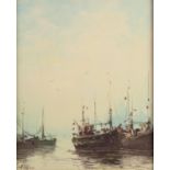 A ALLAN (Contemporary)OIL ON CANVASTHREE FISHING BOATS AT ANCHOR AND BEACH SCENESEach signed lower