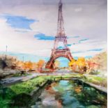 DAVID ESCARABAJAL (b.1974) OIL ON CANVAS Eiffel Tower, Paris Signed, titled to label verso 39 ½? x