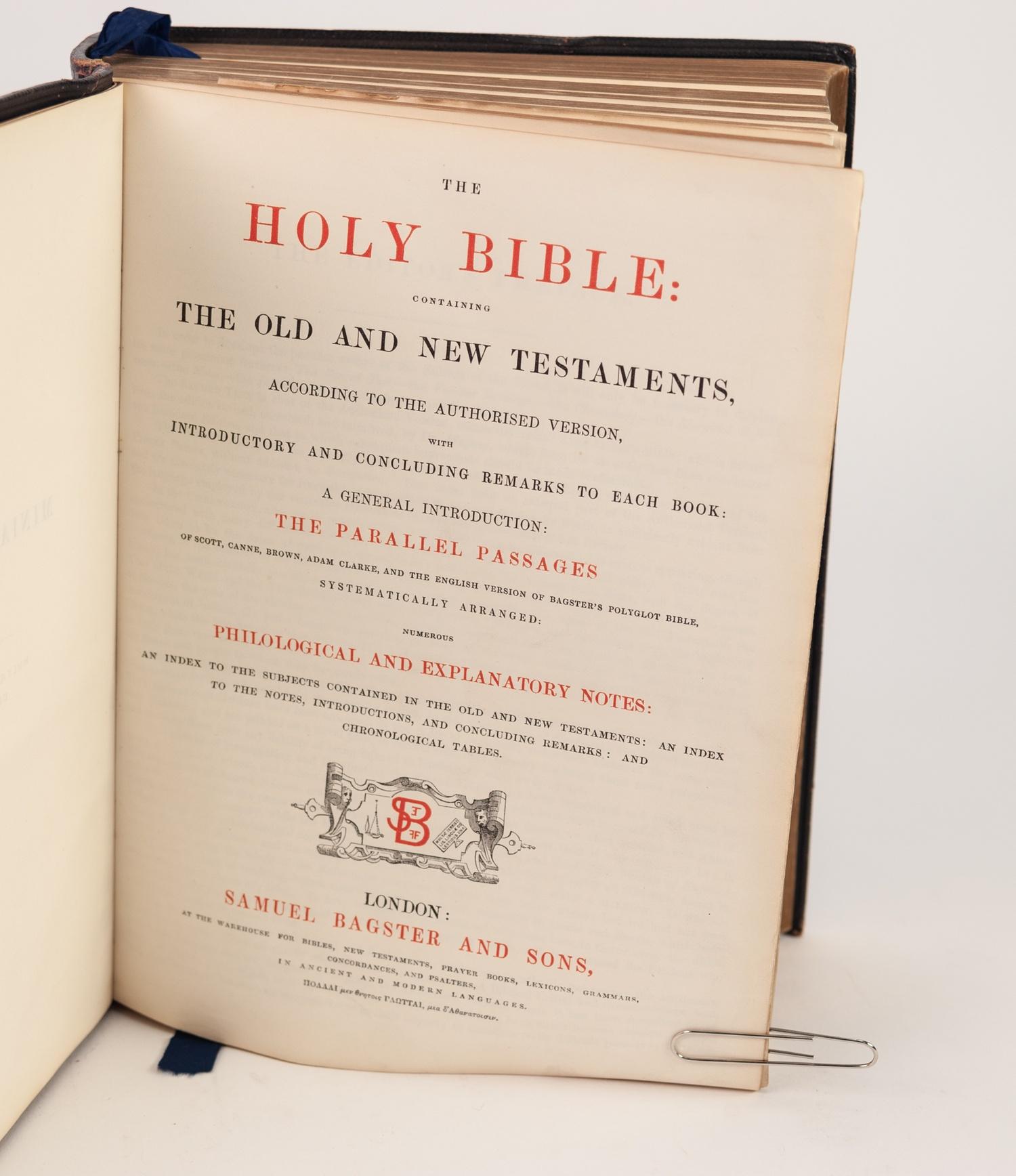 The Holy Bible, Old and New Testament, published London: ?SAMUEL BAGSTER and Sons?. Bound in full - Image 3 of 3