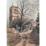 NORMAN JAQUES (1922-2014) TWO WATERCOLOUR DRAWINGS View of a church 20 ½? x 14 ½? (52cm x 36.8cm)