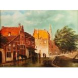 UNATTRIBUTED (TWENTIETH/ TWENTY FIRST CENTURY) OIL PAINTING Dutch canal scene with figures