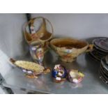 GRIMWADES ART DECO FLORAL MOULDED POTTERY BASKET, small chip, together with a MATCHING BOAT SHAPED