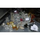 SWAROVSKI MINIATURE GLASS ORNAMENTS, A QUANTITY OF OTHER SMALL GLASS ORNAMENTS AND A BUTTERFLY LAMP