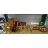 AMBER LEMONADE SET VIZ JUG AND SIX GLASSES, AMBER SHELL DISHES x 7 AND DRINKING GLASSES VARIOUS