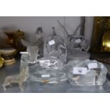 TWO GOEBEL GLASS ANIMAL ORNAMENTS, TWO ROYAL KRONA GLASS PAPERWEIGHTS, AND VAROUS OTHER GLASS ANIMAL