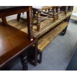 RUSTIC TOP KITCHEN TABLE WITH METAL BASE AND MATCHING BENCH (2)