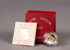 ROYAL MINT CASED AND ENCAPSULATED ELIZABETH II GOLD PROOF SOVEREIGN 1988 (VF) in hard red case