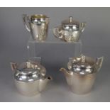 OSIRIS, ARGENTINIAN, FOUR PIECE ELECTROPLATED TEASET, of plain circular form with angular scroll