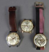 3 GENT'S STEEL CASED SWISS VINTAGE WRISTWATCHES, with mechanical movements, viz Technos '