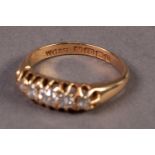 EARLY 20th CENTURY 18ct GOLD RING with a lozenge shaped setting of 5 diamonds, Birmingham hallmark