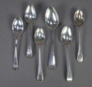 PAIR OF GEORGE III SILVER TEASPOONS, bright cut engraved, London 1791, George III plain TEASPOON,